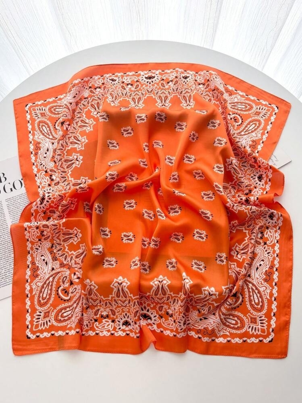 Silk-feel Orange Paisley Bandana Scarf - Women  70*70cm